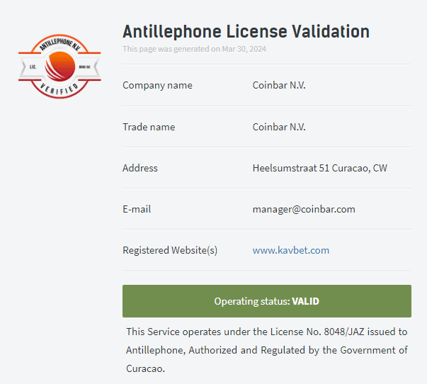 Kavbet Lisans Bilgileri